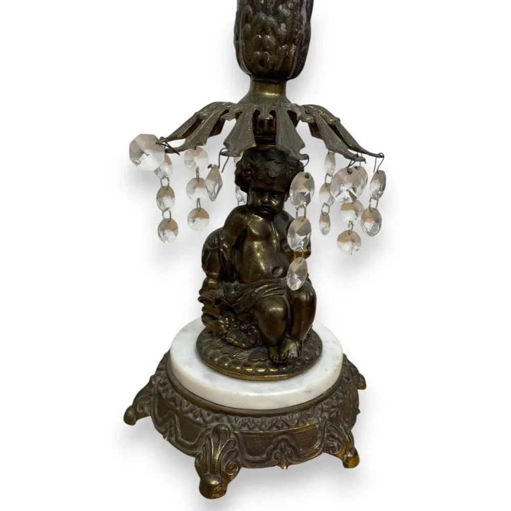 Vintage Loevsky & Loevsky Cherub Brass Table Lamp Base Marble Hollywood Regency